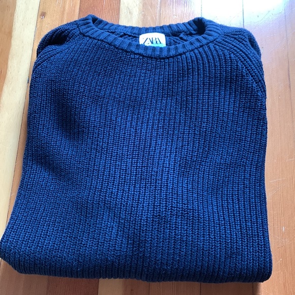 Zara 100% cotton crewneck sweater, dark navy blue - Picture 8 of 9